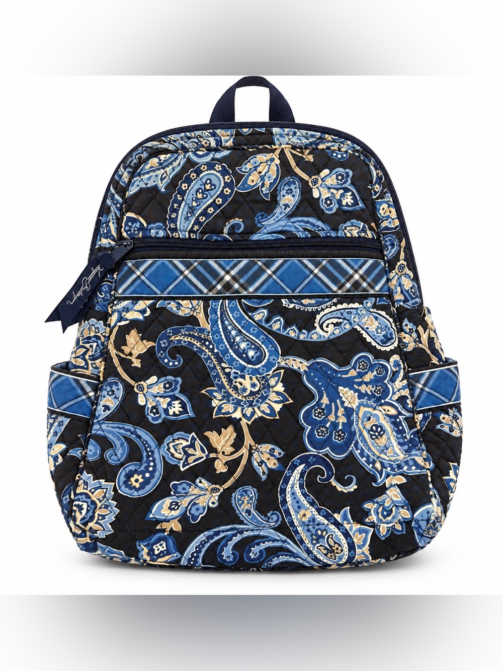 Y2K Vera Bradley Quilted Paisley Backpack Blue Brown Plaid Preppy Bag